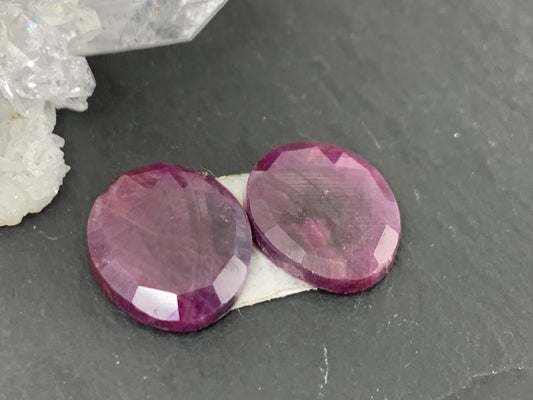 Faceted Ruby pair 12x15x3mm cabochon