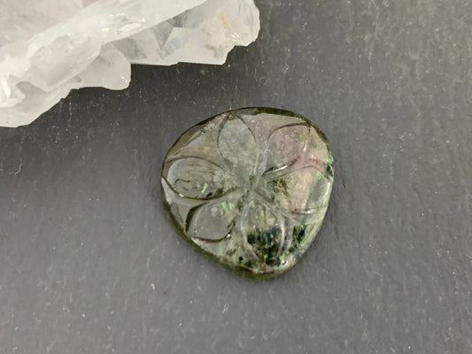 Carved Tourmaline 18x17x3mm cabochon