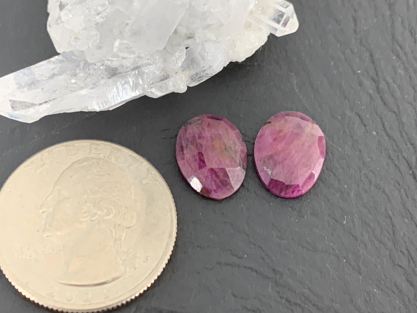 Faceted Ruby pair 9x12x3mm cabochon