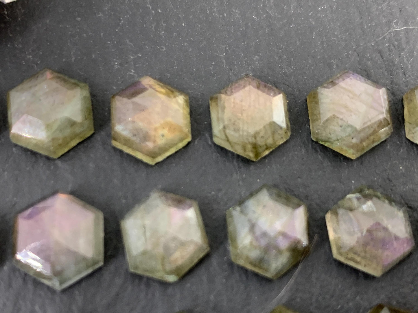Faceted Labradorite hexagon 8mm cabochon