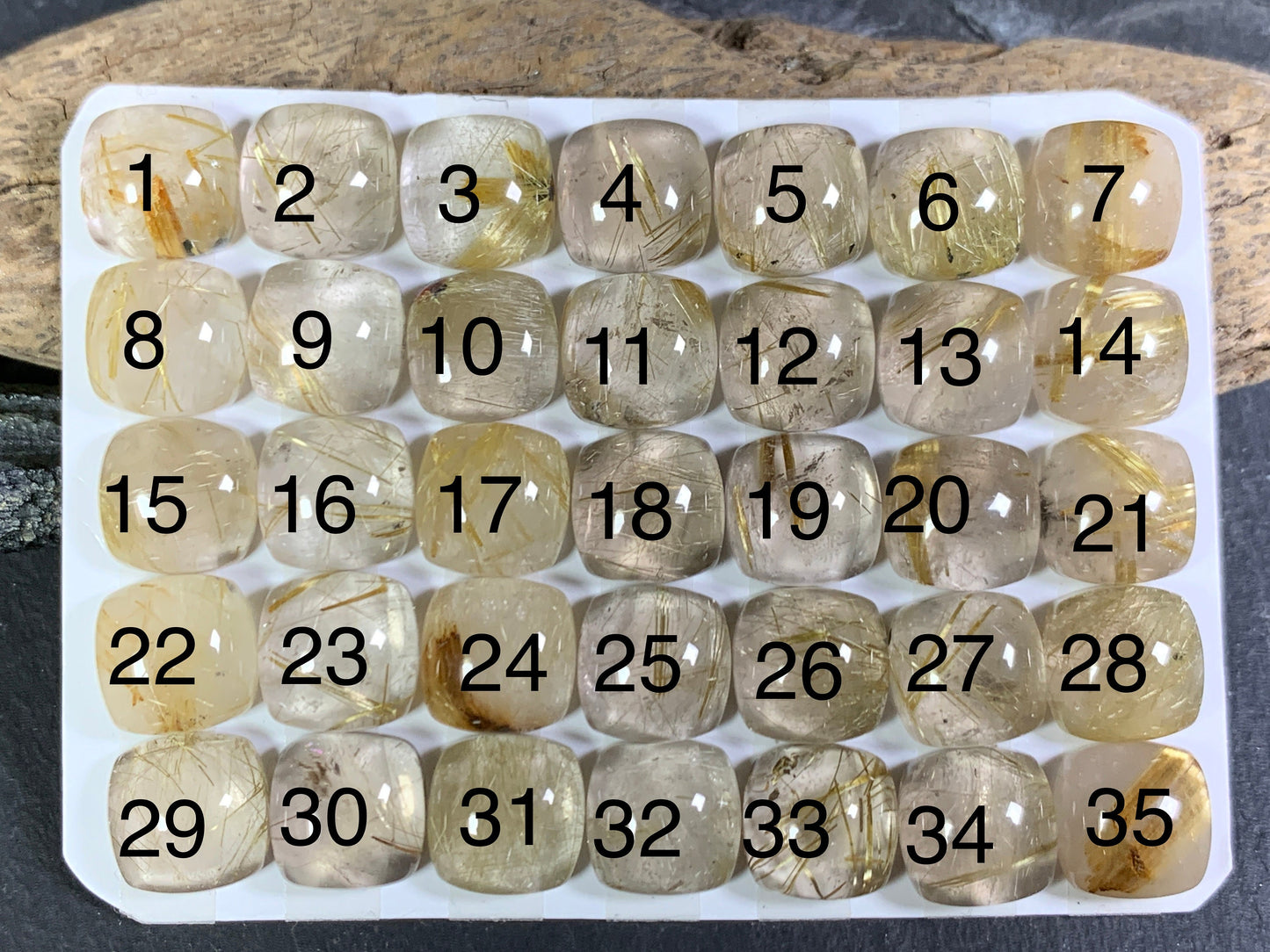 Gold Rutilated Quartz square 10x10mm cabochon - Calibrated cabochons