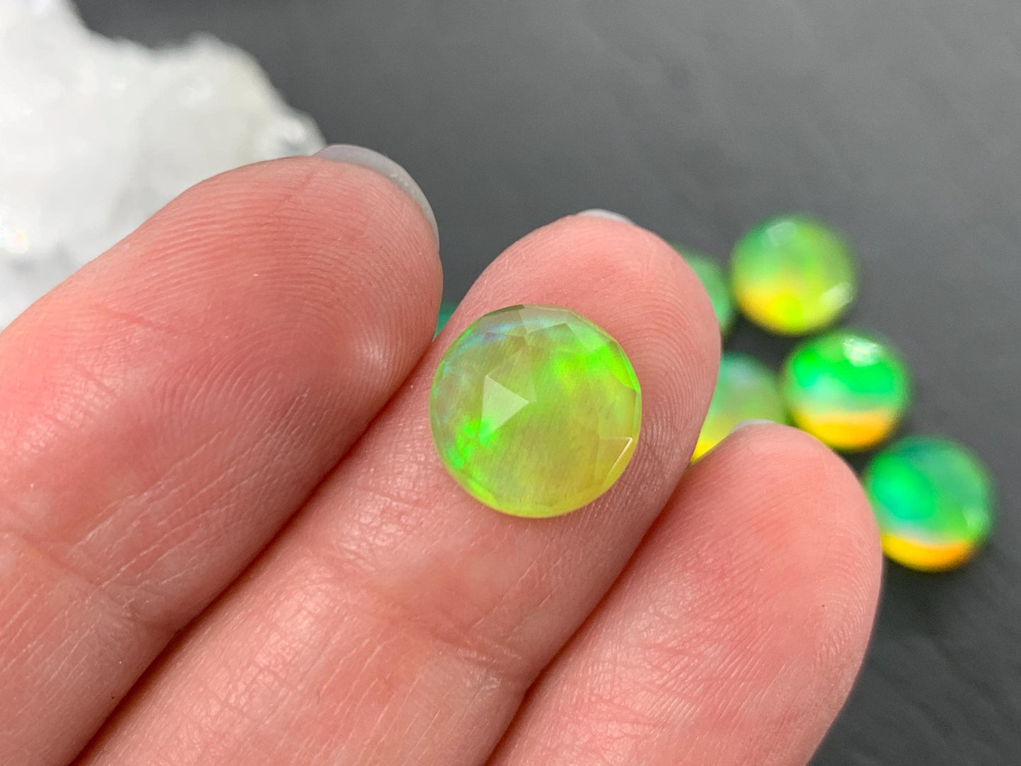 Faceted Aurora Opal round 10mm cabochon - Doublet cabochons