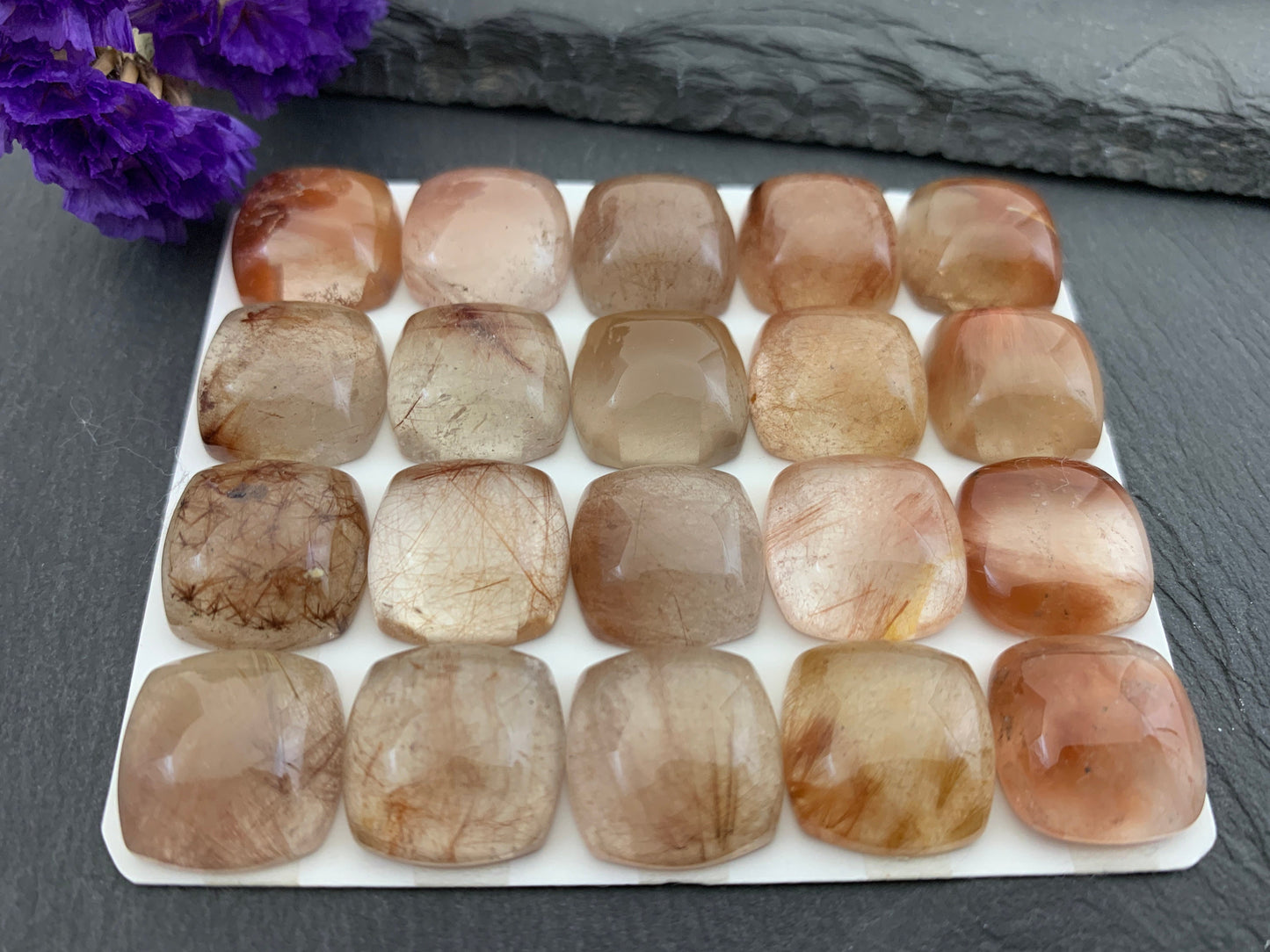 Rutilated Quartz square 15x15mm cabochon - Calibrated cabochons
