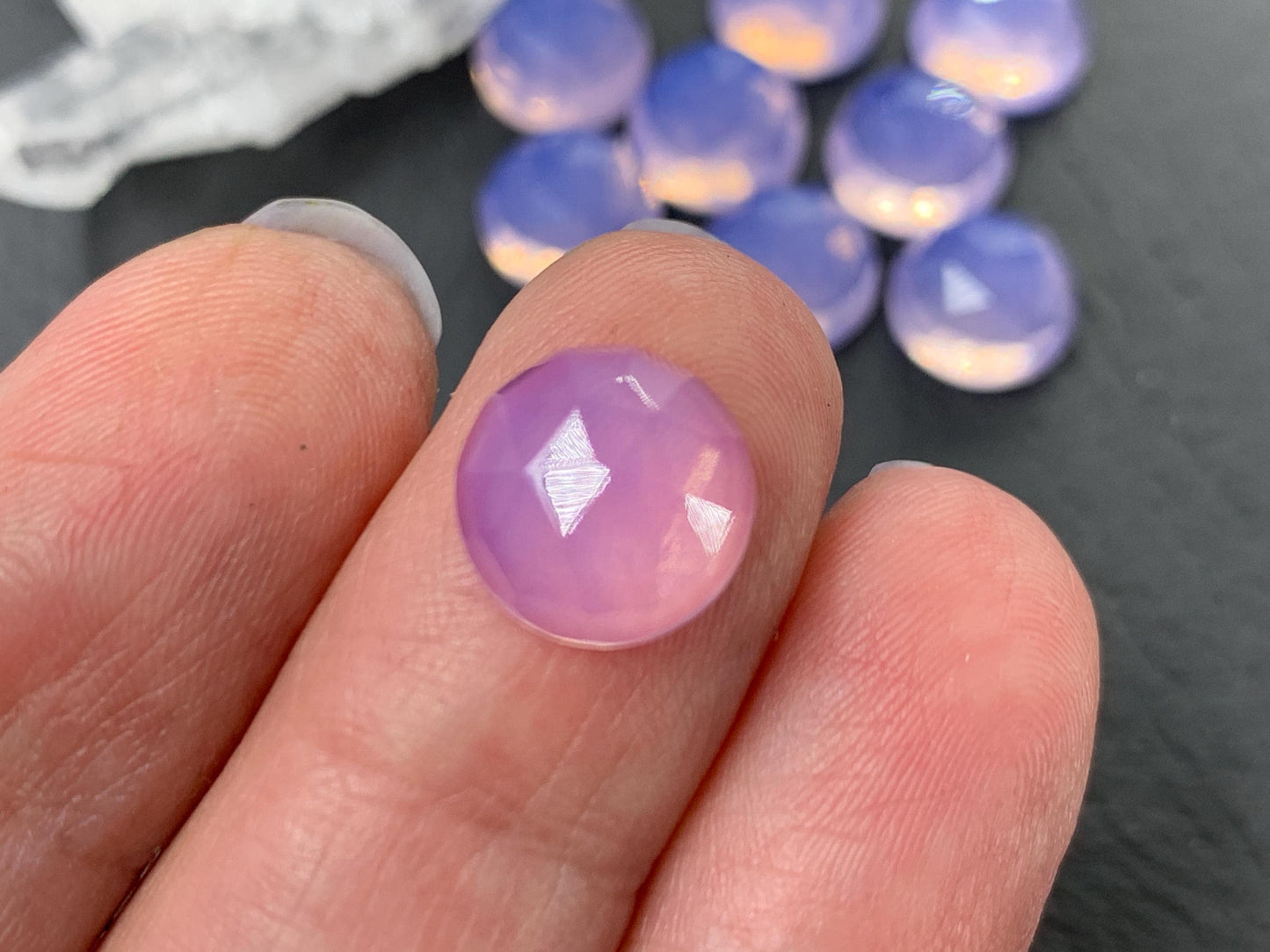 Faceted Lavender Quartz round 10mm cabochon - Lab created