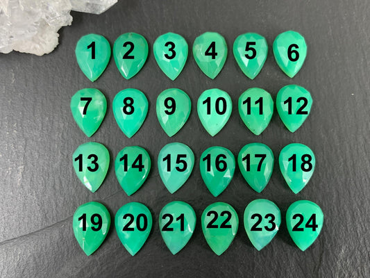 Faceted Chrysoprase pear 10x14mm cabochon