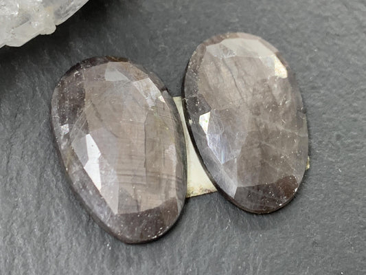Faceted Star Sapphire pair 14x22x3.5mm cabochon - Sapphire pairs