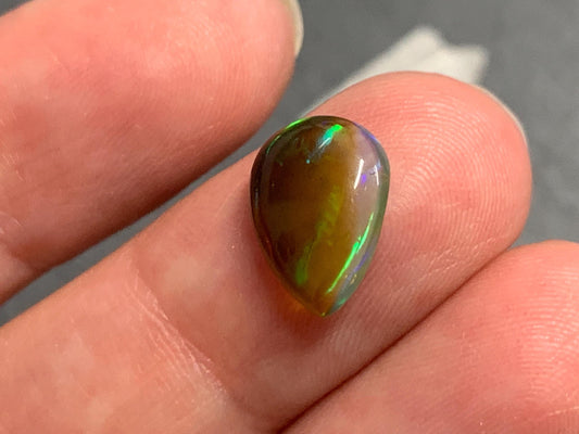 Natural Black Ethiopian Opal pear 9x12x3mm cabochon