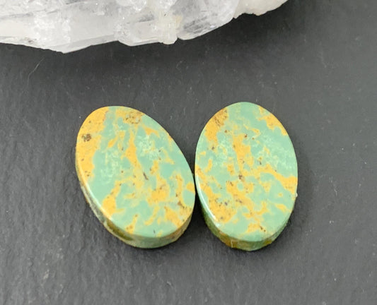 Tibetan Turquoise Pair 9x15mm Cabochon - Hand Cut Cabochon