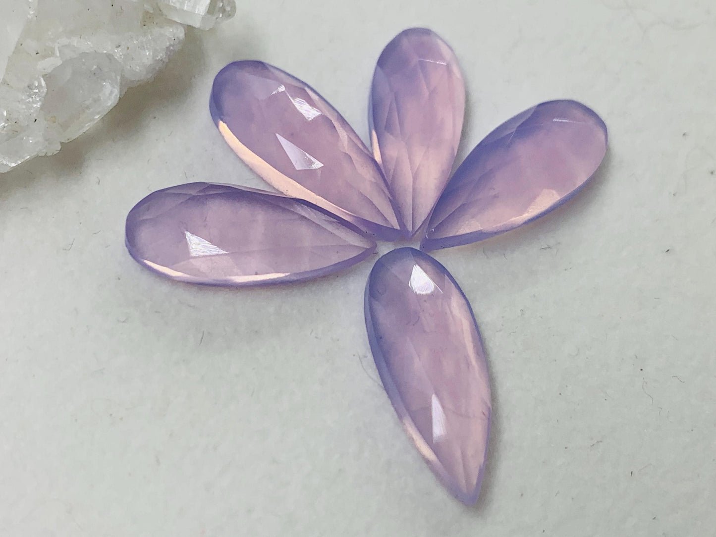 Faceted Lavender Quartz pear 8x20mm cabochon - Lab created