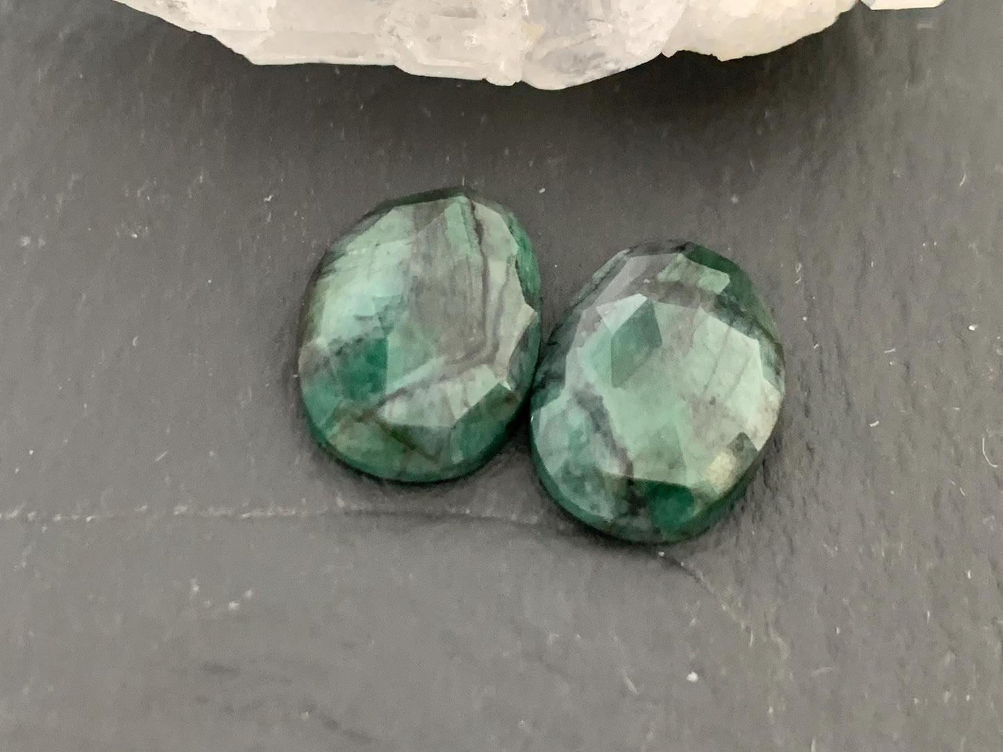 Faceted Emerald Pair 9x13x3.5mm cabochon