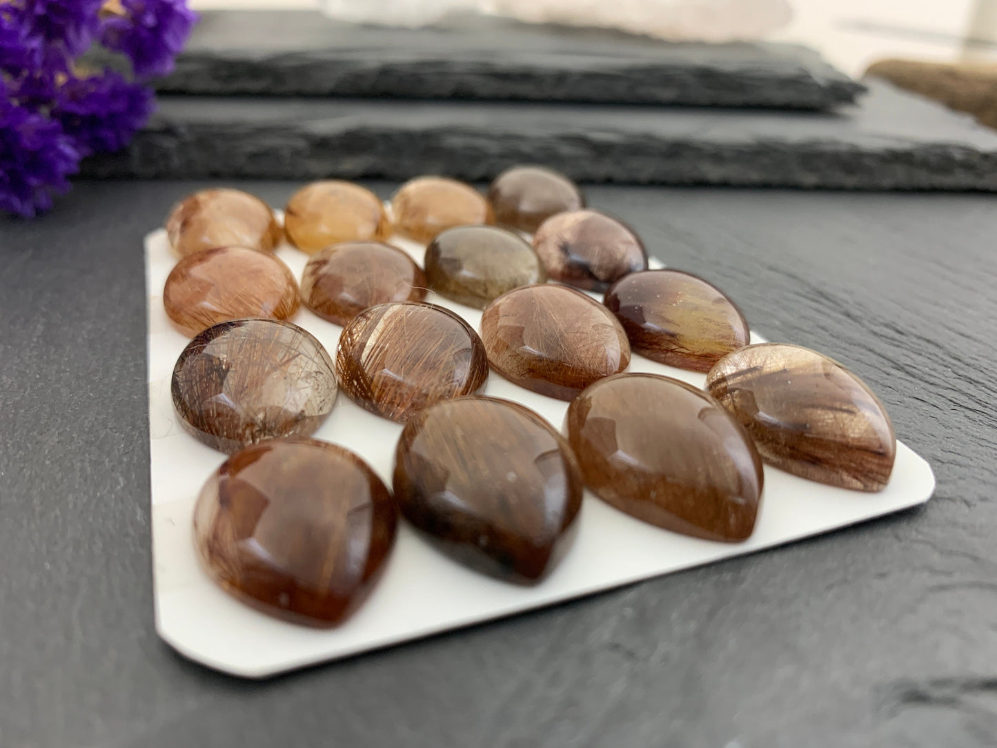 Rutilated Quartz pear 15x20mm cabochon - Calibrated cabochons