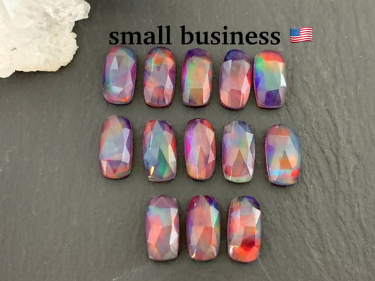 Faceted Aurora Opal oval 6x12mm cabochon - Doublet cabochon