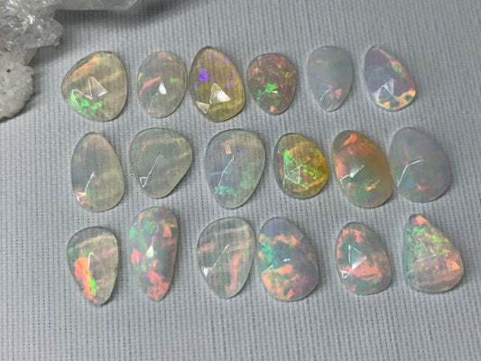 Faceted Ethiopian Opal 8-11mm long cabochon