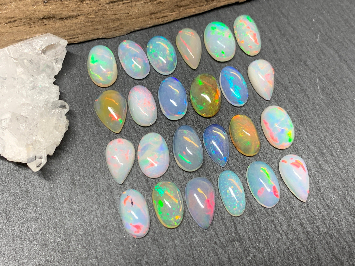 Ethiopian Opal pear, oval 11-12mm long cabochon