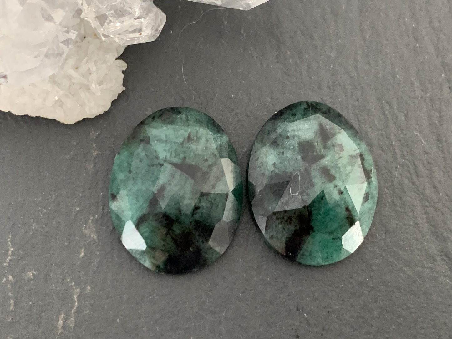 Faceted Emerald Pair 13x17x4mm cabochon