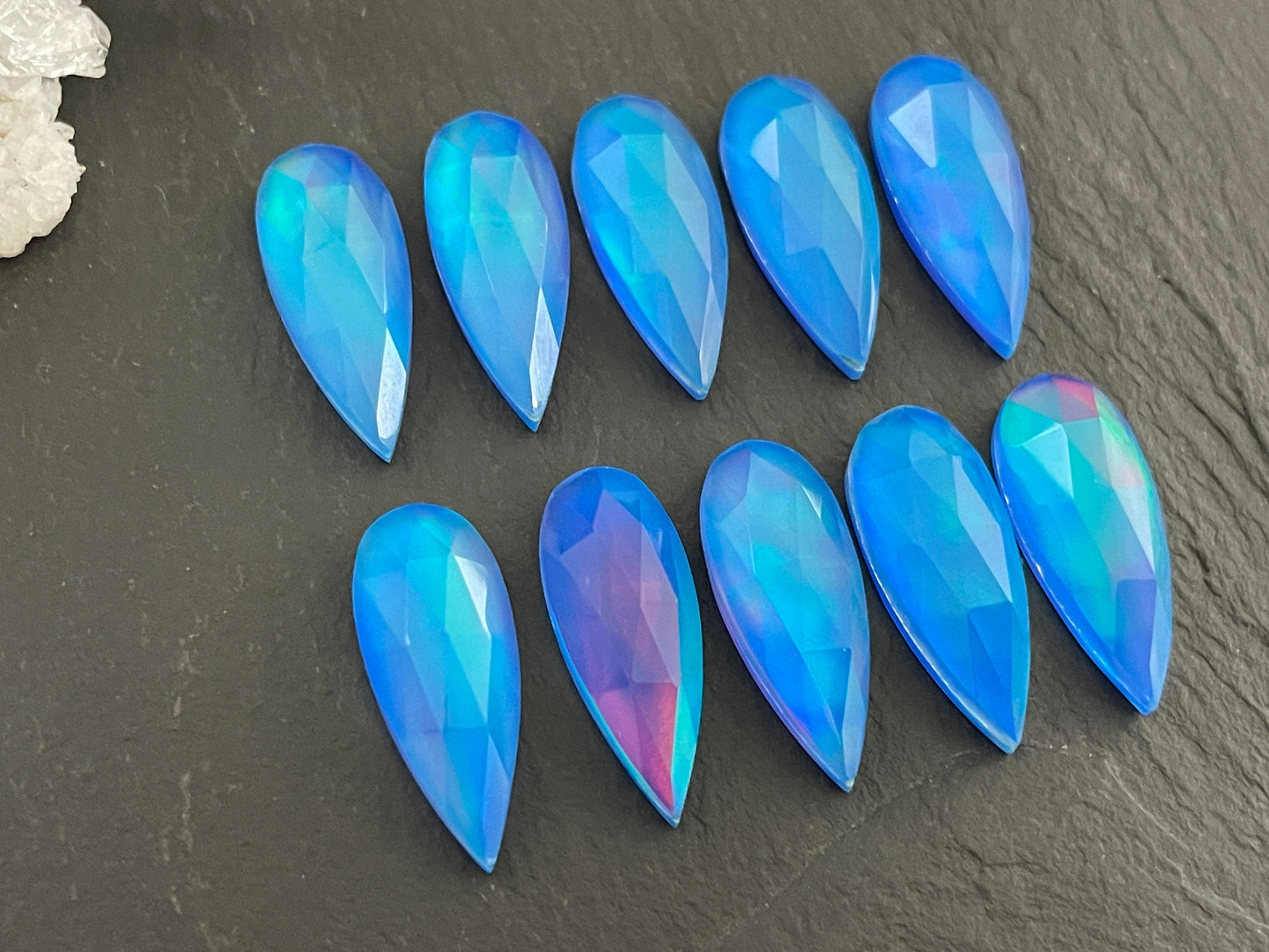 Faceted  Aurora Opal Pear 8x20mm cabochon - Doublet cabochons