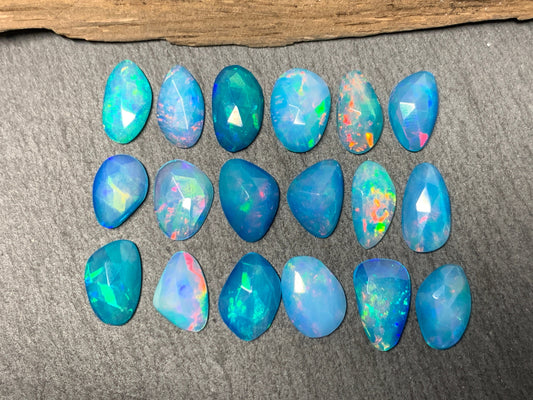 Faceted Blue Ethiopian Opal 11-12mm long cabochon