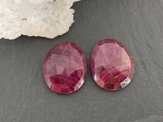 Faceted Ruby pair 10x12x3.5mm cabochon