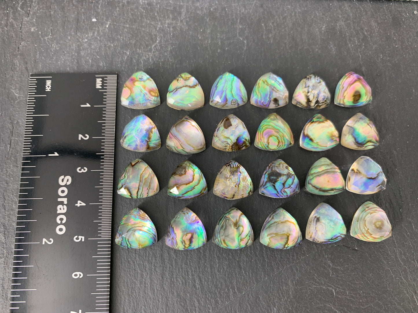 Faceted Abalone triangle 12mm doublet cabochon/ Select your doublet cabochon