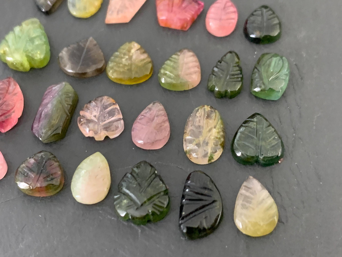 Carved Tourmaline free form 9-12mm long cabochon
