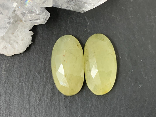 Faceted Yellow Sapphire pair 8x16x35mm cabochon