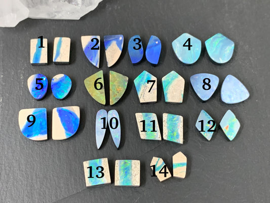 Australian Opal doublet pair 9-15mm long cabochon
