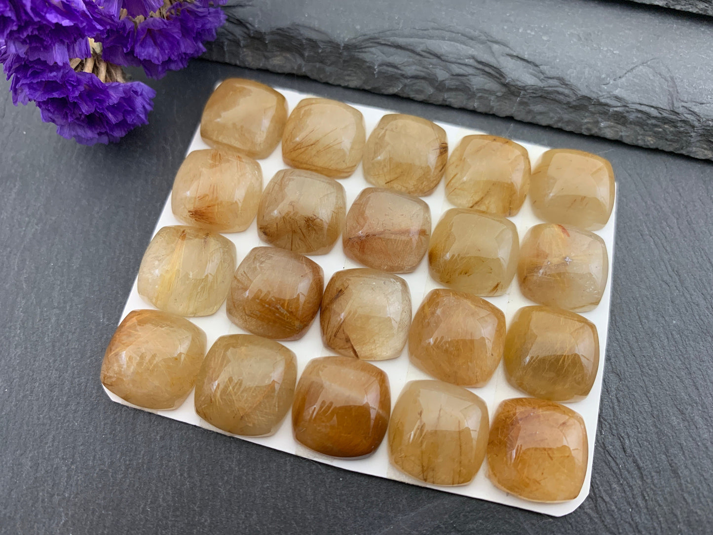 Rutilated Quartz square 15mm cabochon - Calibrated cabochons