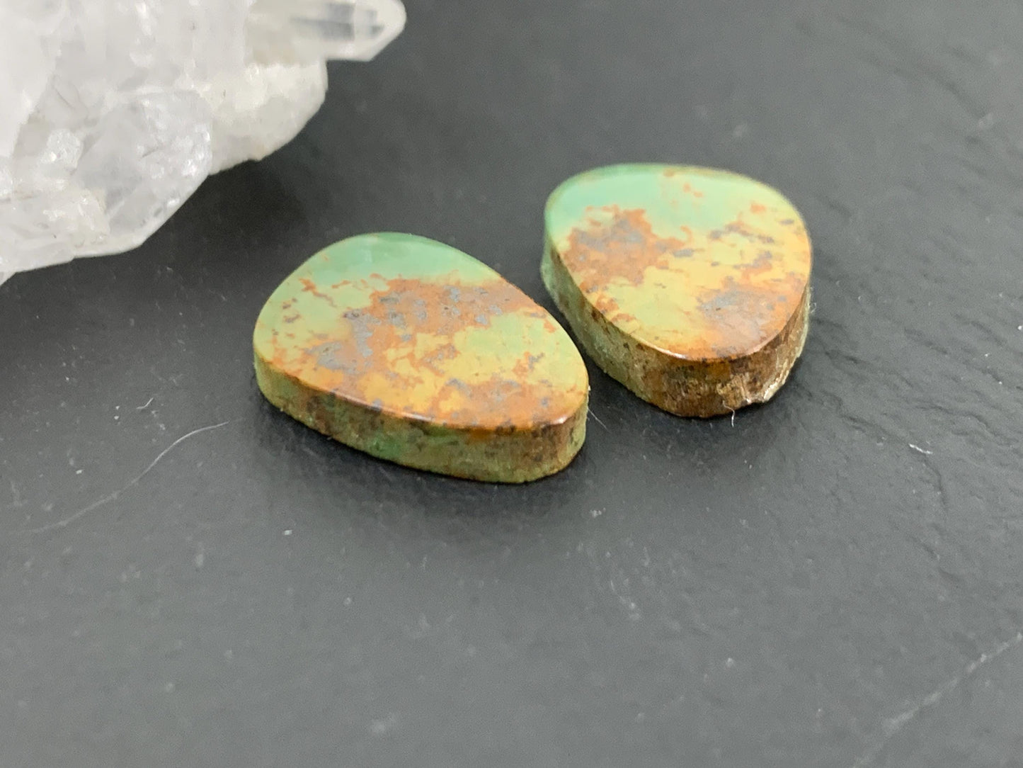 Tibetan Turquoise Pair 11x15mm Cabochon - Hand Cut Cabochon