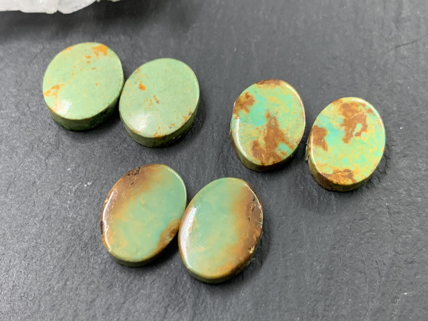Tibetan Turquoise Pair 13-14mm long Cabochon - Hand Cut Cabochon