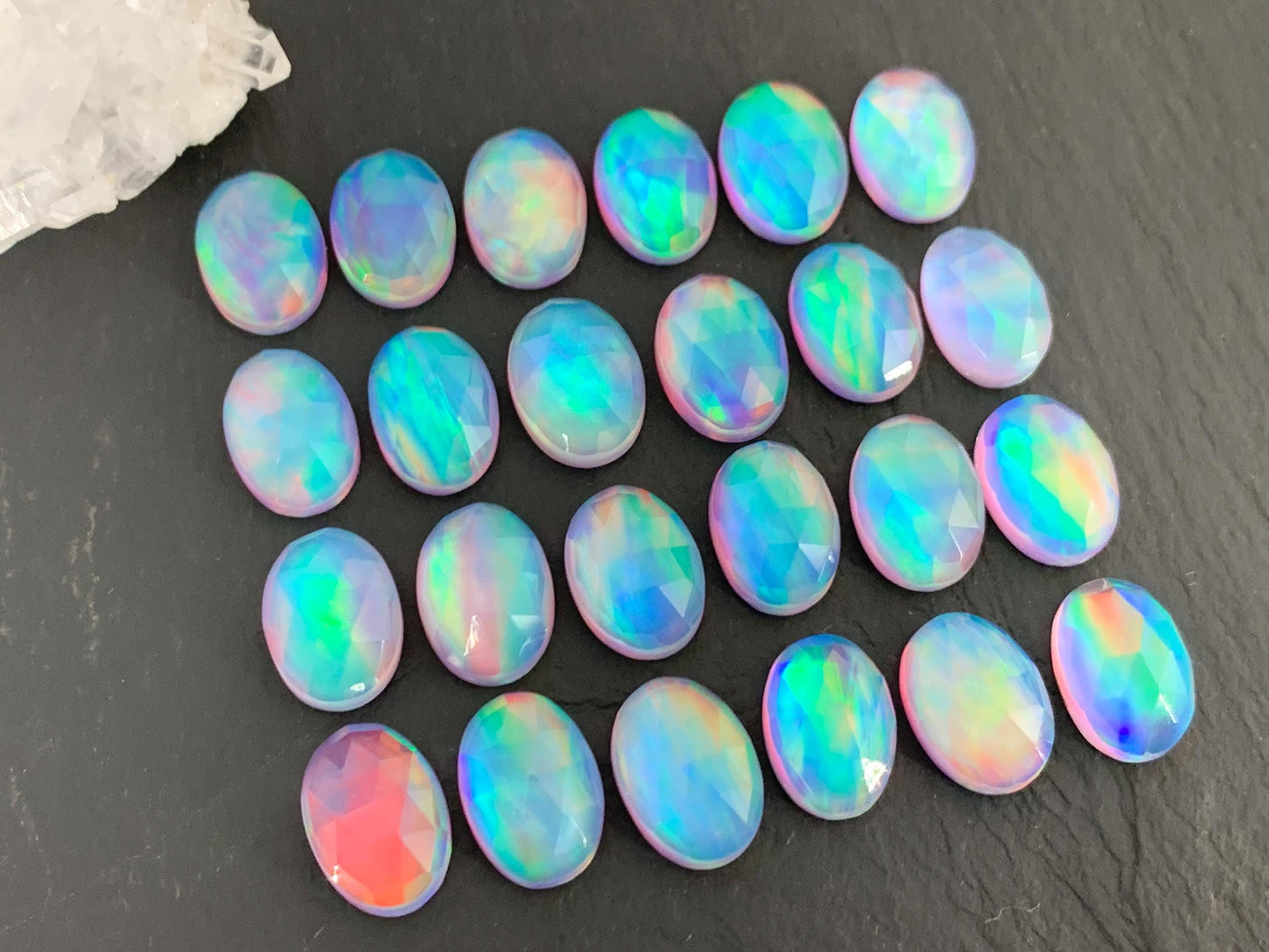 Faceted Aurora Opal oval 10x14mm cabochons - Doublet cabochons |