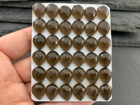 Faceted Smokey Quartz pear 10x12mm cabochon - Calibrated cabochons