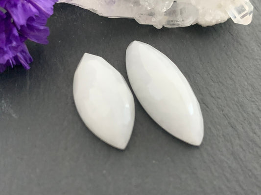 Faceted White Quartzite marquise 10x20mm, 10x25mm cabochon | Calibrated Cabochons