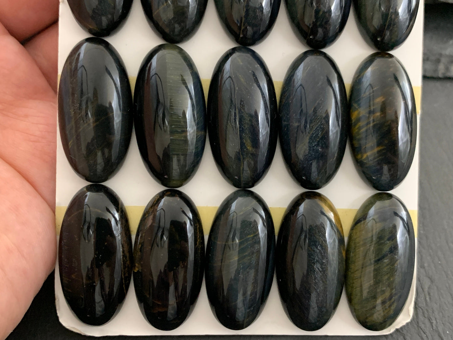 Yellow Blue Tiger Eye oval 15x30mm cabochon - Calibrated cabochons