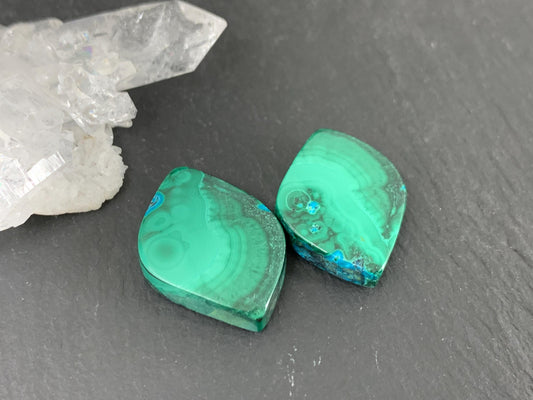 Malachite Chrysocolla free form 14x21x5mm cabochon pair