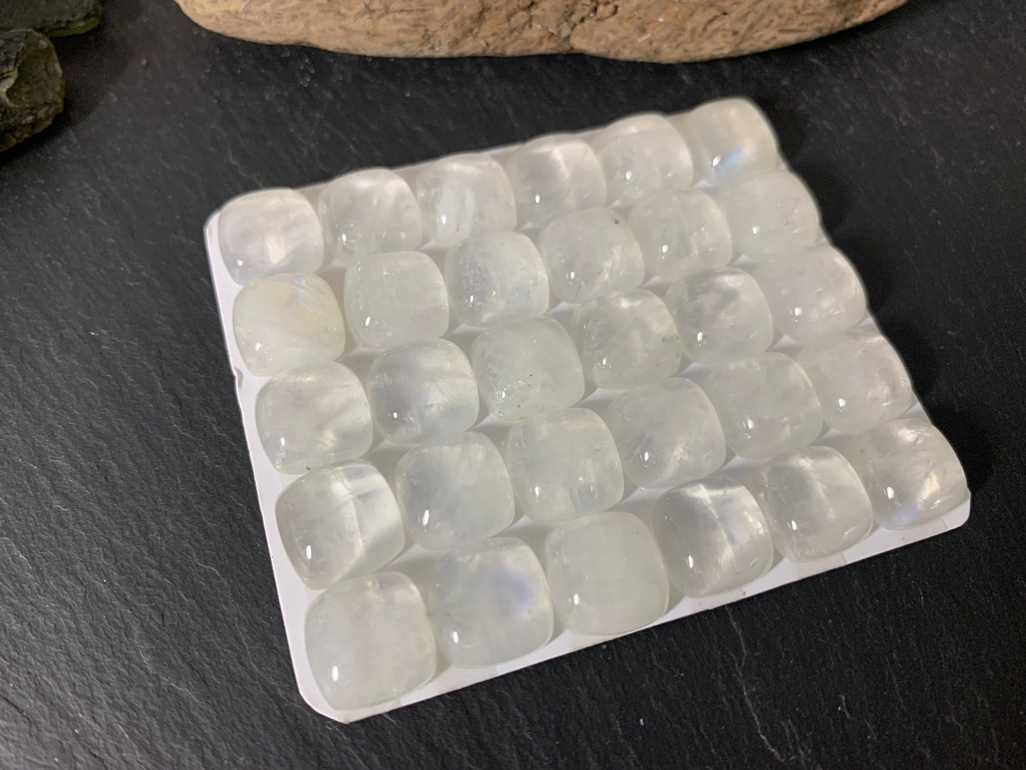 Rainbow Moonstone square cushion 12mm cabochon - Calibrated cabochons