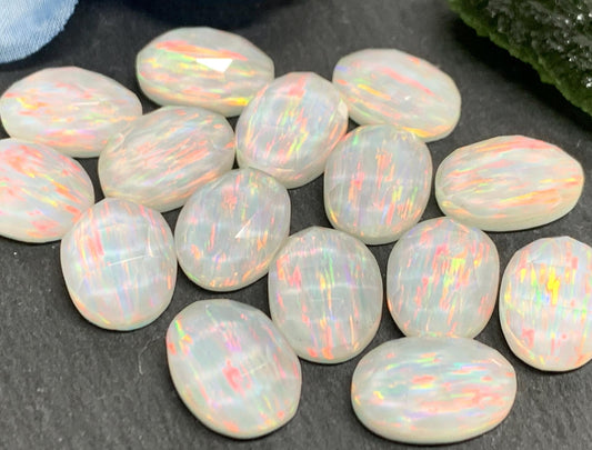 Faceted Aurora Opal oval 10x14mm cabochons - Doublet cabochons