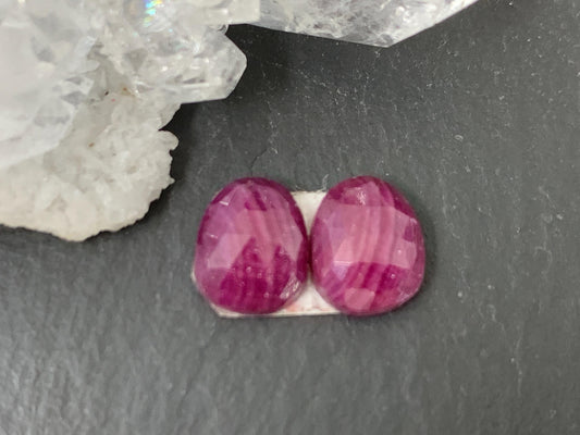 Faceted Ruby pair 6x8x3mm cabochon