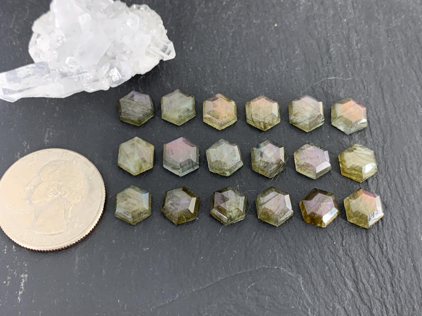 Faceted Labradorite hexagon 8mm cabochon