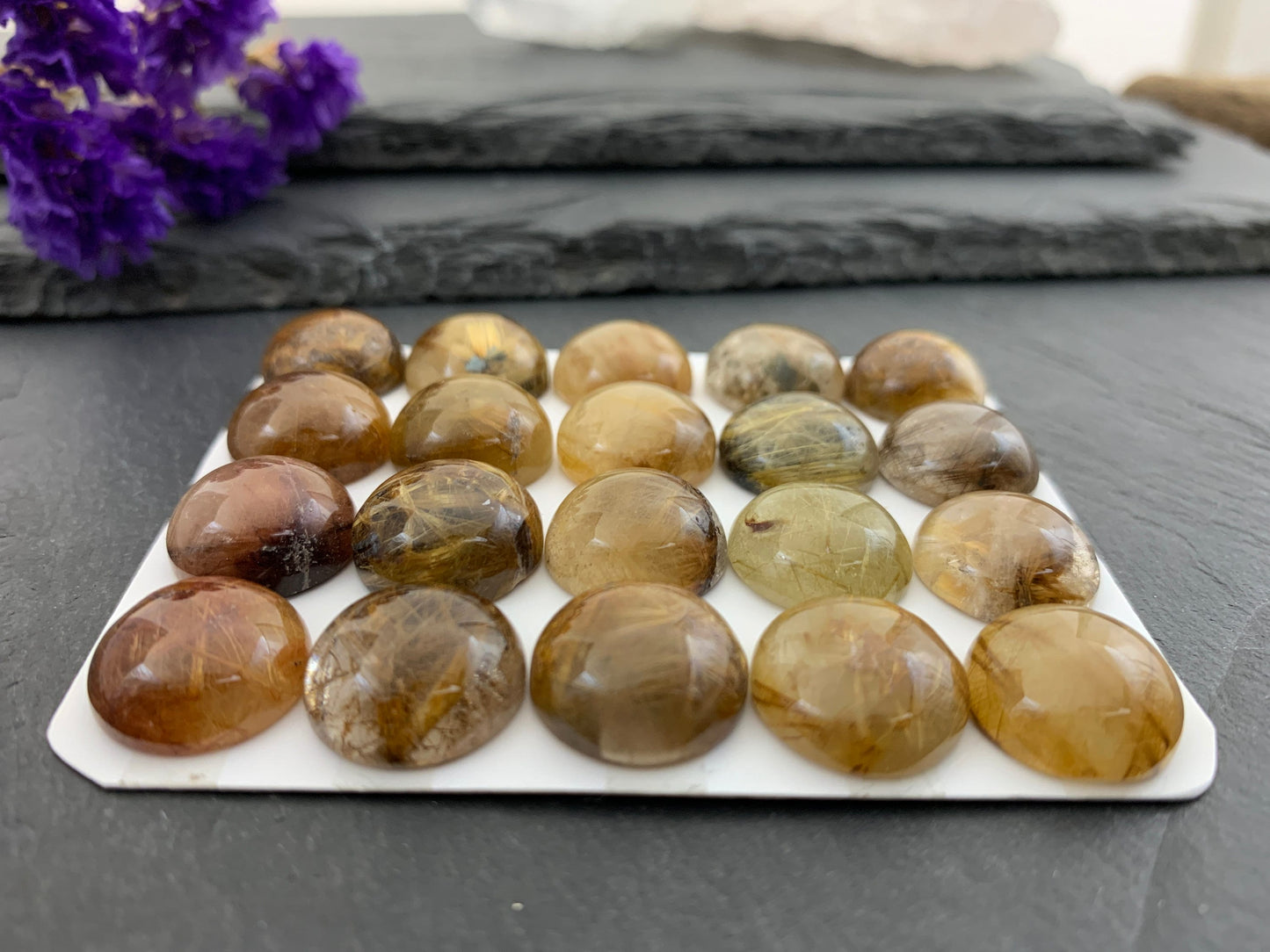 Rutilated Quartz round 15mm cabochon - Calibrated cabochons