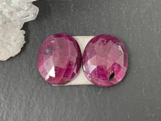Faceted Ruby pair 11x12x4mm cabochon