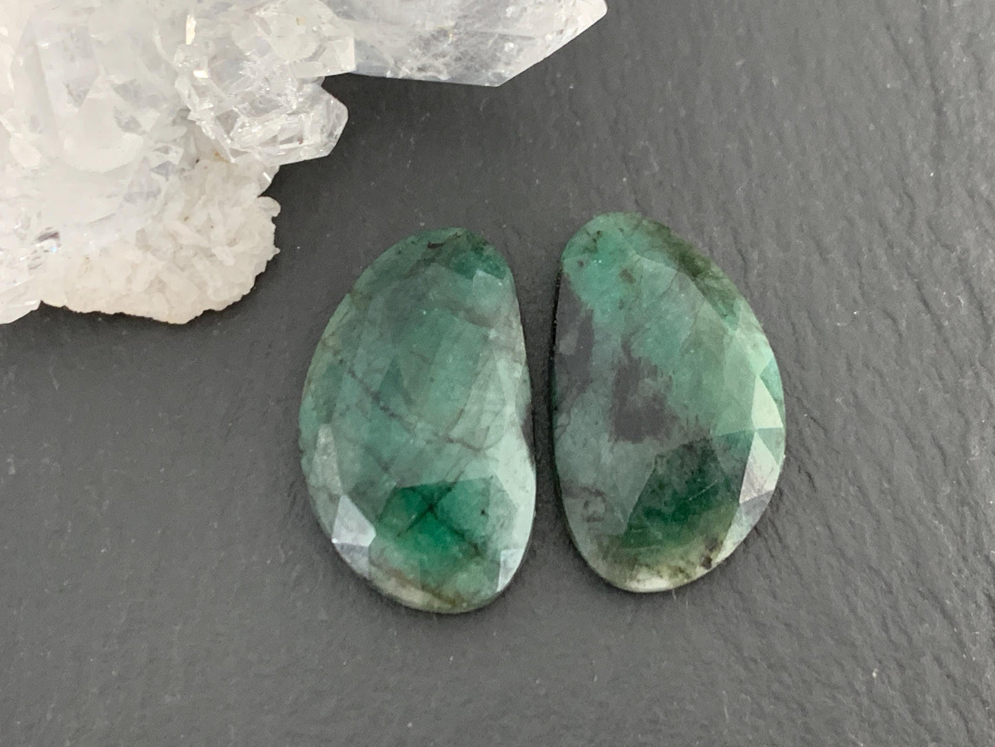 Faceted Emerald Pair 12x21x4mm cabochon