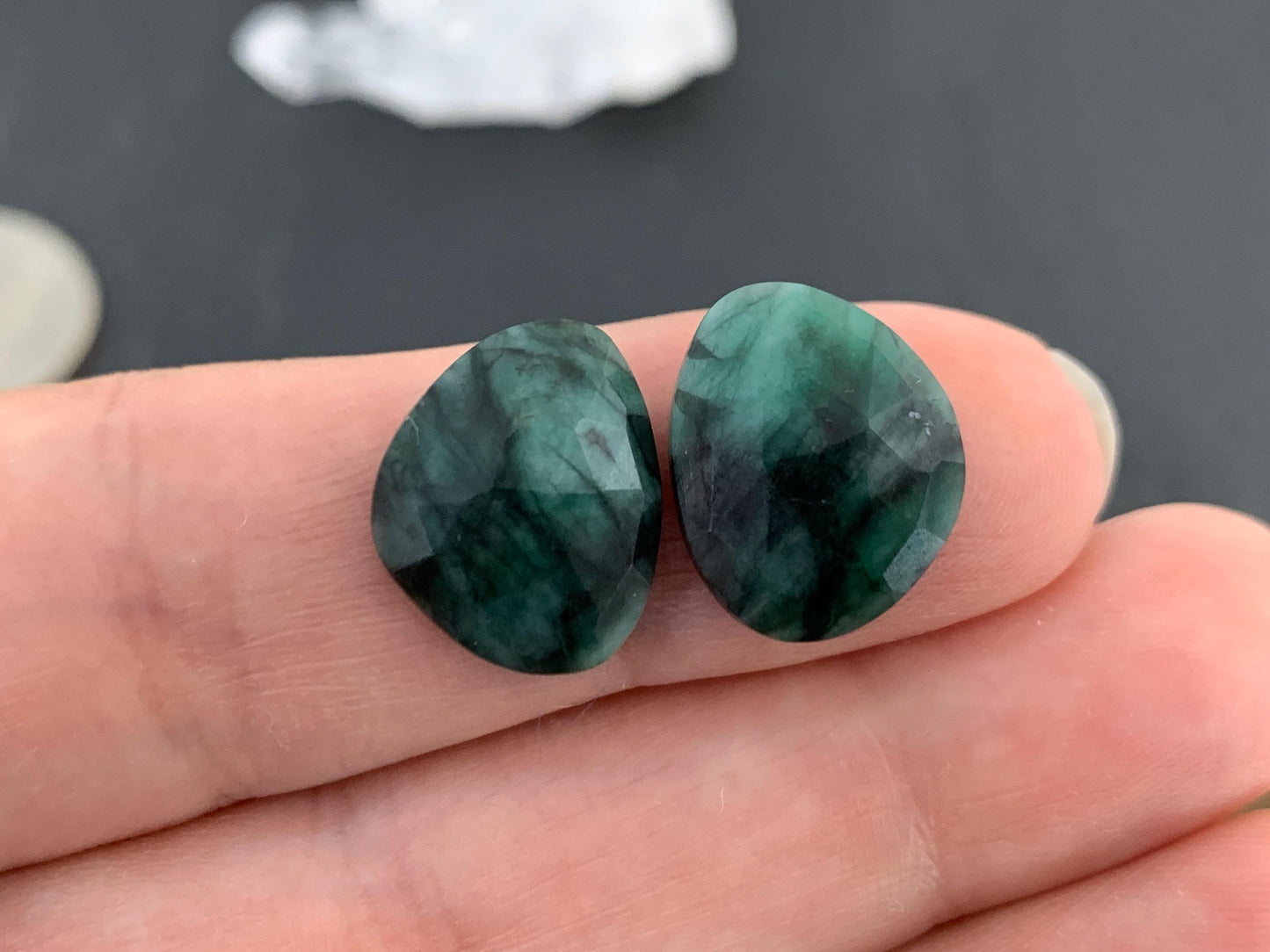 Faceted Emerald Pair 12x14x4mm cabochon