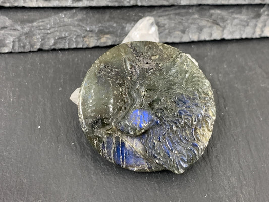 Labradorite Wolf Carving - Natural 40mm Flat Back Gemstone Figure