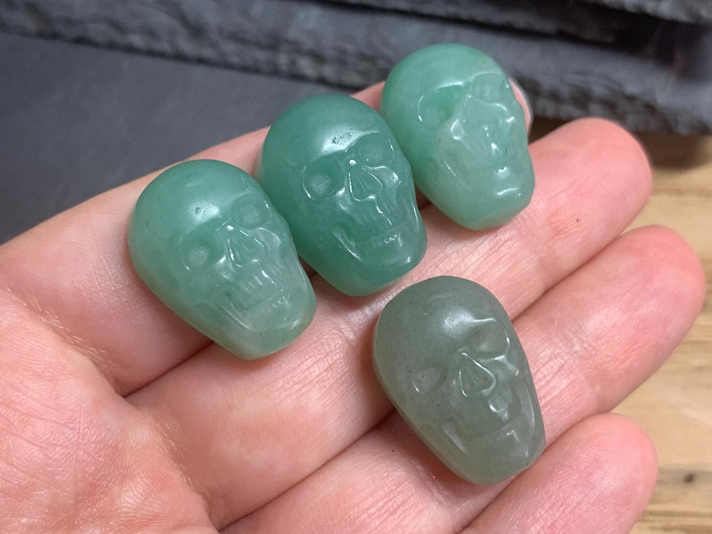 Green Aventurine Skull, Hand Carved Crystal Decor, Polished Gem