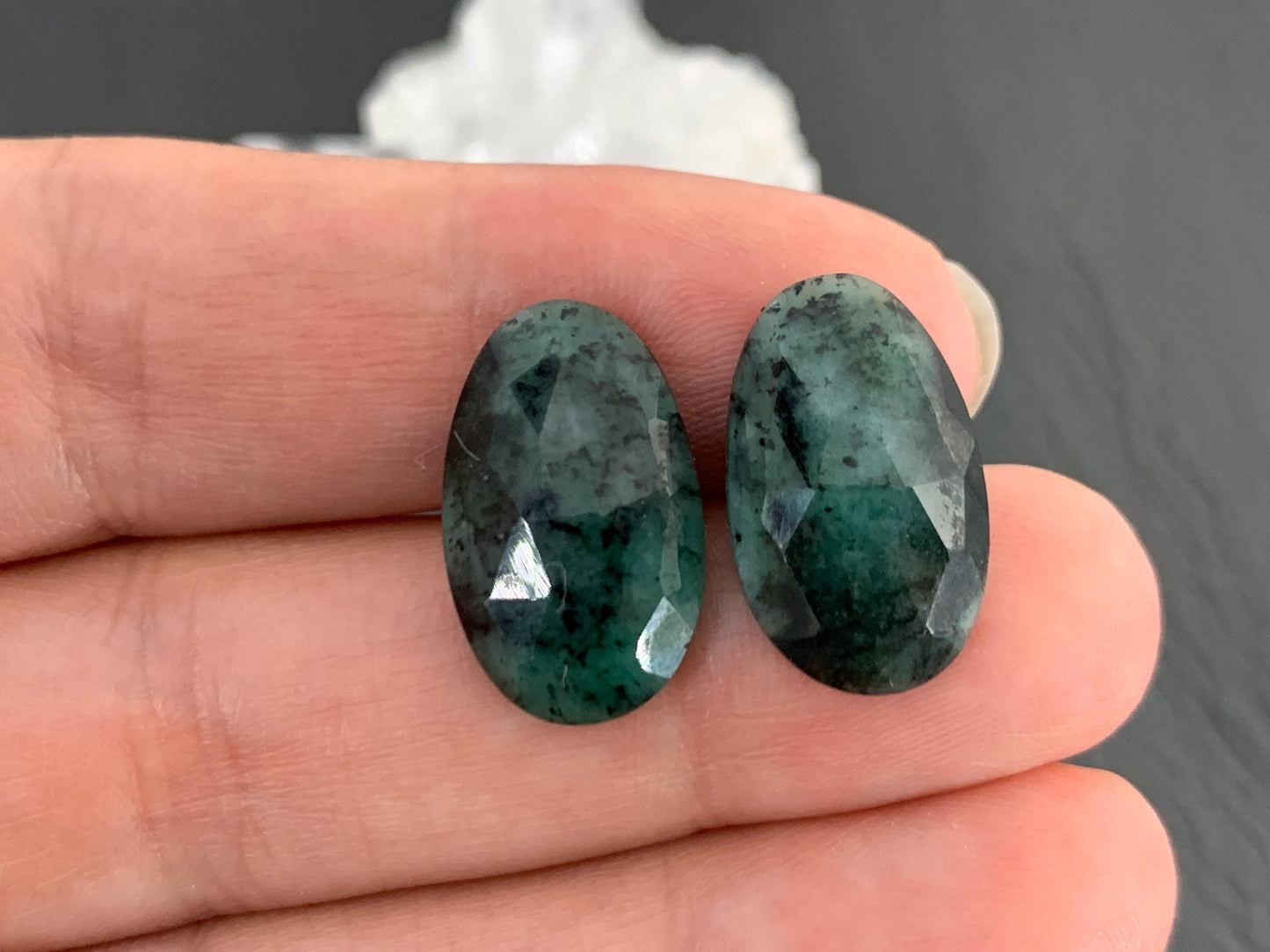 Faceted Emerald Pair 11x18x4mm cabochon