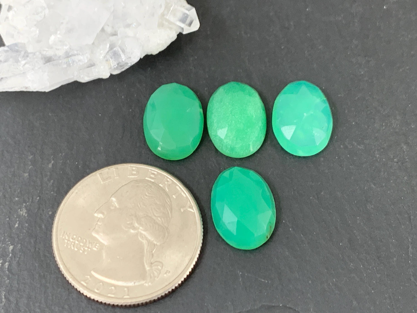 Faceted Chrysoprase Cabochon 10x14mm Oval Green Gemstone - Rose Cut Stone