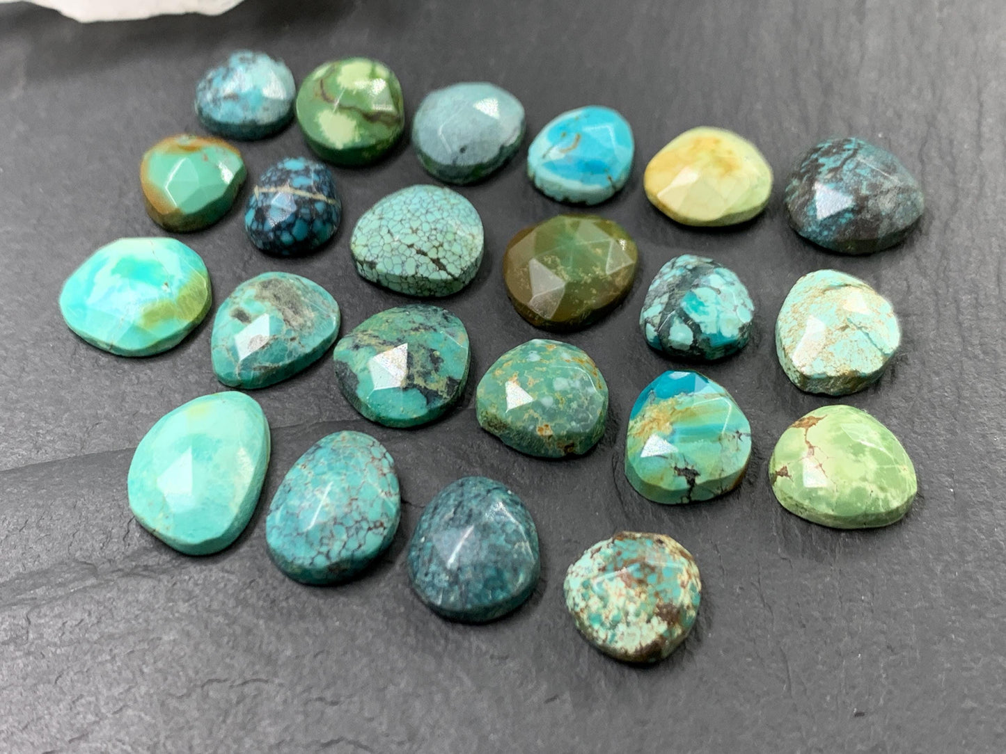 Faceted Tibetan Turquoise Pair long Cabochon - Hand Cut Cabochon