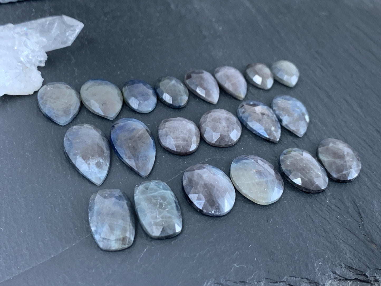 Faceted Star Sapphire pair 12-20mm long cabochon - Sapphire pairs