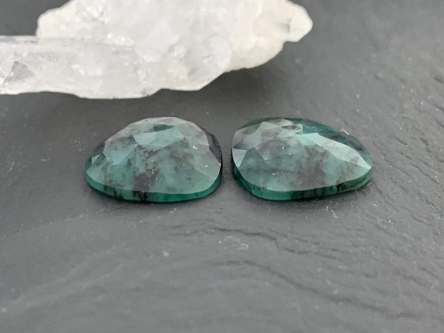 Faceted Emerald Pair 16x17x3.5mm cabochon