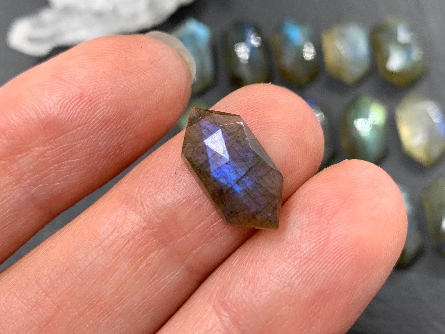 Faceted Labradorite 8x16mm cabochon | Long Hexagon